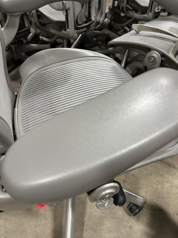 Used Herman Miller Aeron chair in Smoke Grey arm pad detail