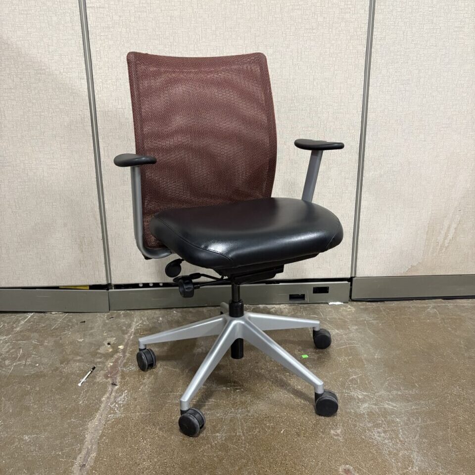 Steelcase Conference Chair Leather Jersey Dark Red Brown Black