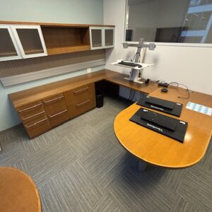 Used Gunlocke U Desk Glass front Overhead