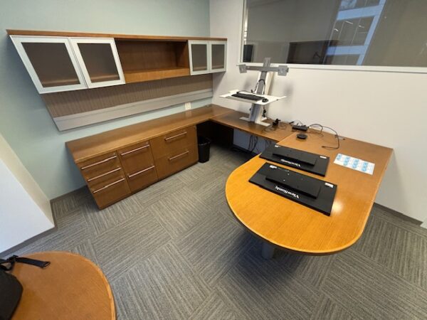 Used Gunlocke U Desk Glass front Overhead