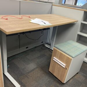 sit to stand desk white and light wood