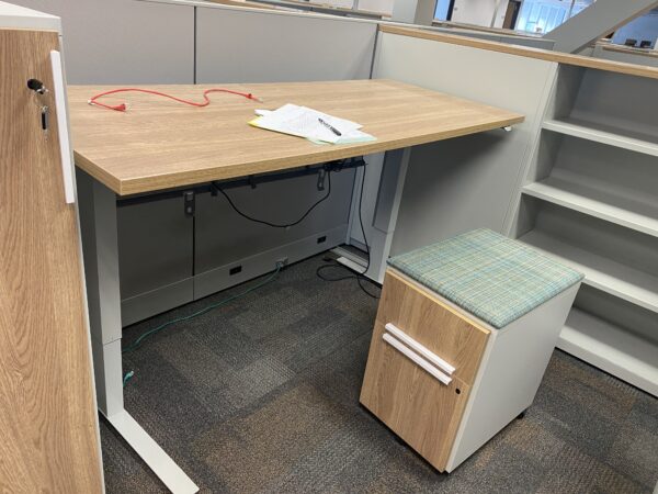 sit to stand desk white and light wood