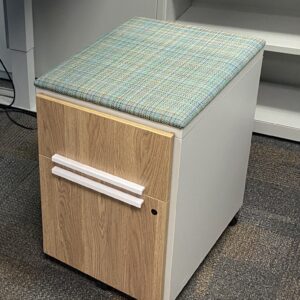 white and light wood mobile pedestal
