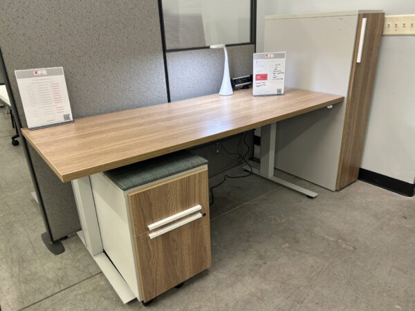 Used Adjustable Standing Desk in White & Light Oak - Image 3
