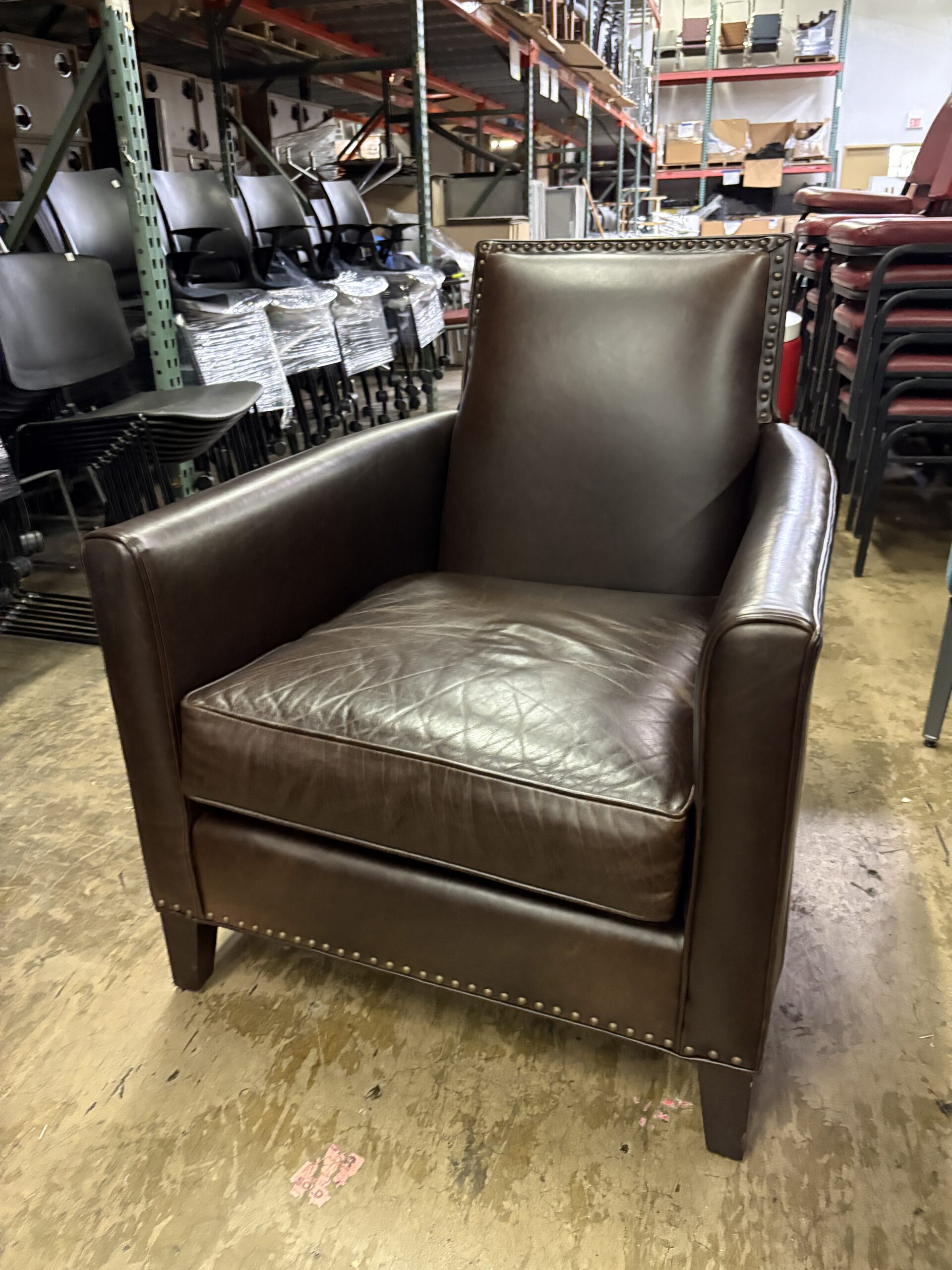 Used Crate & Barrel Leather Studded Club Chair with Pillow - Image 2