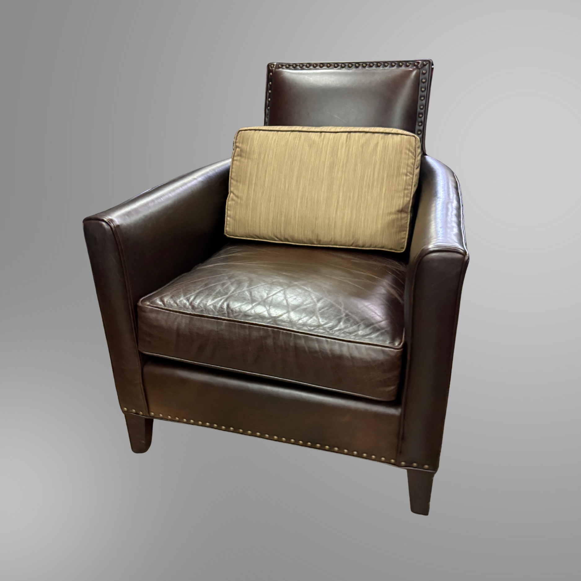 Used Crate & Barrel Leather Studded Club Chair with Pillow