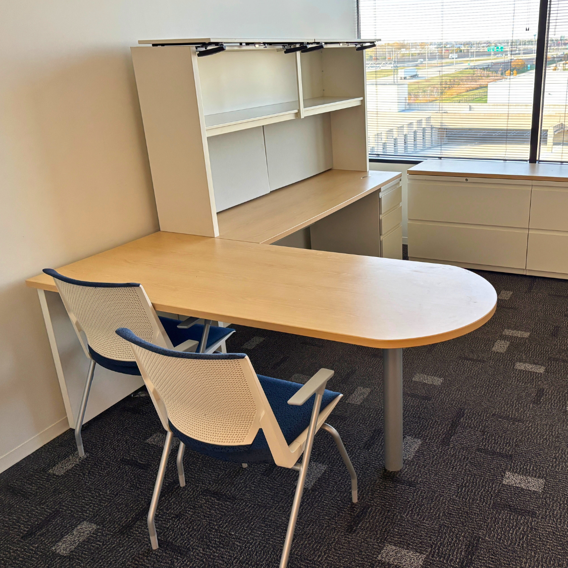 Used L-Desk with Peninsula & Storage Hutch - Image 5