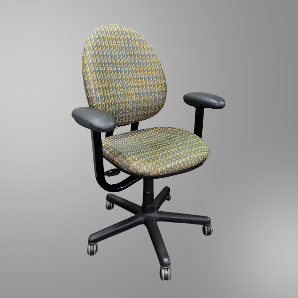 A green pattern used Steelcase Criterion desk chair available on sale at Office Furniture Resources, a full-service furniture dealership with retail showroom locations in Chicago, Milwaukee, Madison WI.