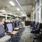 Office Furniture Resources Des Plaines Showroom with many desk chairs, conference chairs, and desks on display