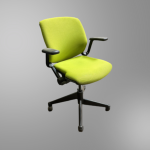 A used steelcase vecta kart nesting chair in green upholstery.
