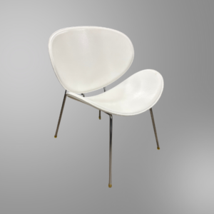 A used white Safco Guest Chair, with a midcentury modern look inspired by a mid-century modern design.