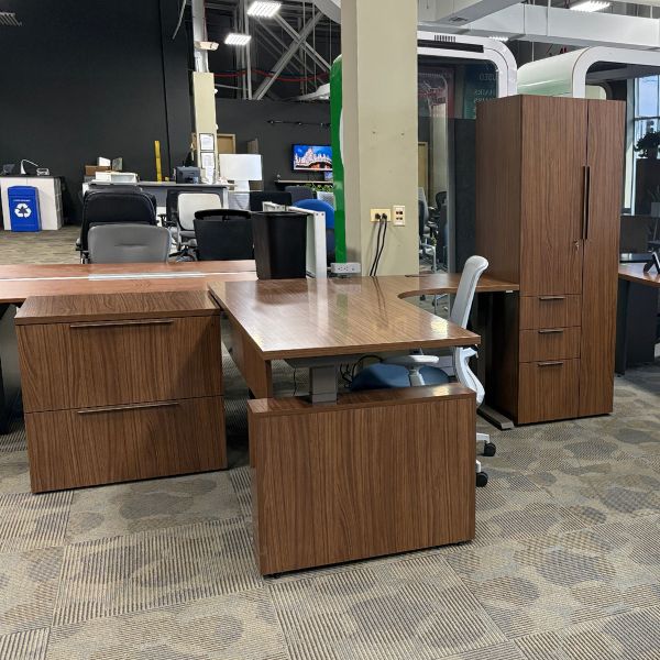 Used Allsteel L-Shape Height Adjustable Desk with Paddle